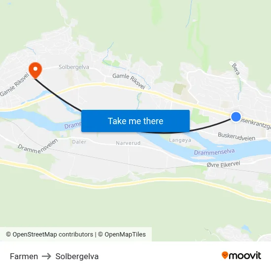 Farmen to Solbergelva map