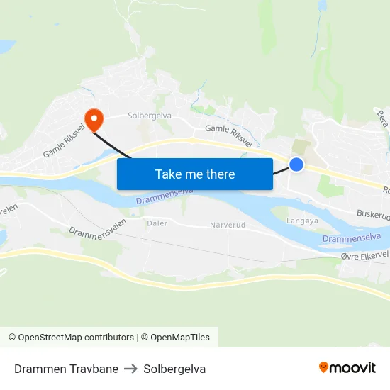 Drammen Travbane to Solbergelva map