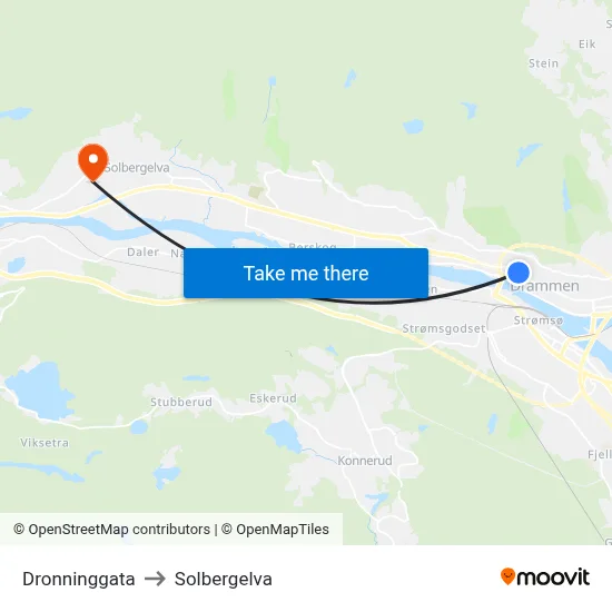 Dronninggata to Solbergelva map