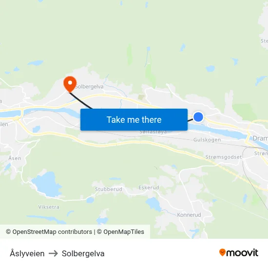 Åslyveien to Solbergelva map