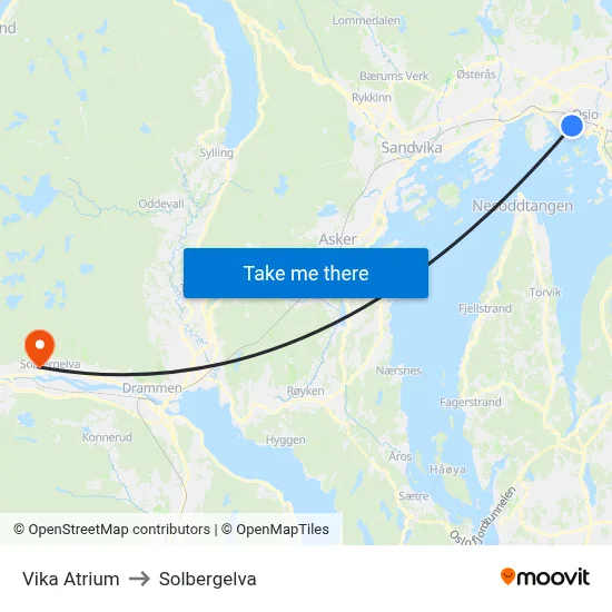 Vika Atrium to Solbergelva map