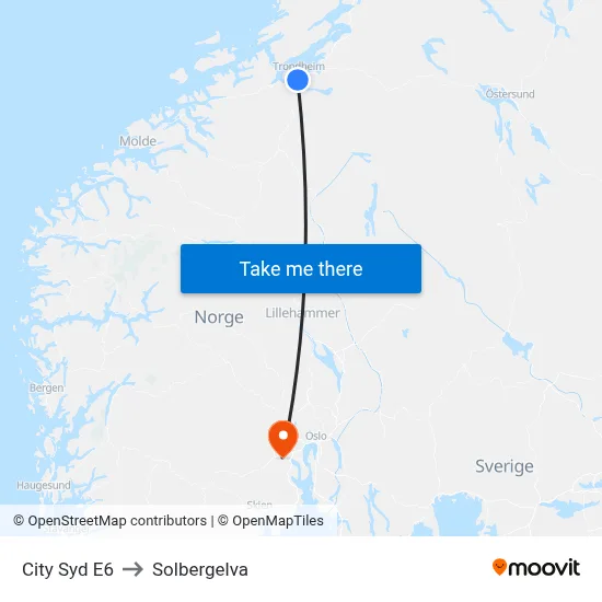 City Syd E6 to Solbergelva map