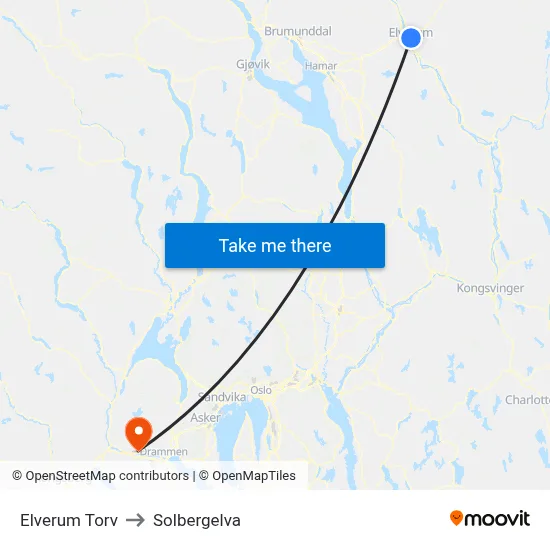 Elverum Torv to Solbergelva map