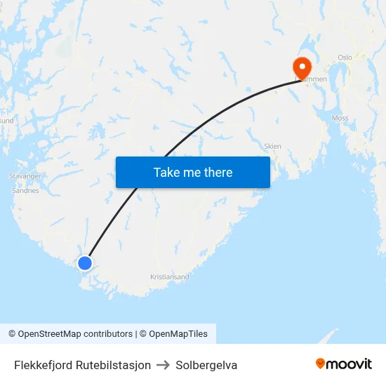 Flekkefjord Rutebilstasjon to Solbergelva map