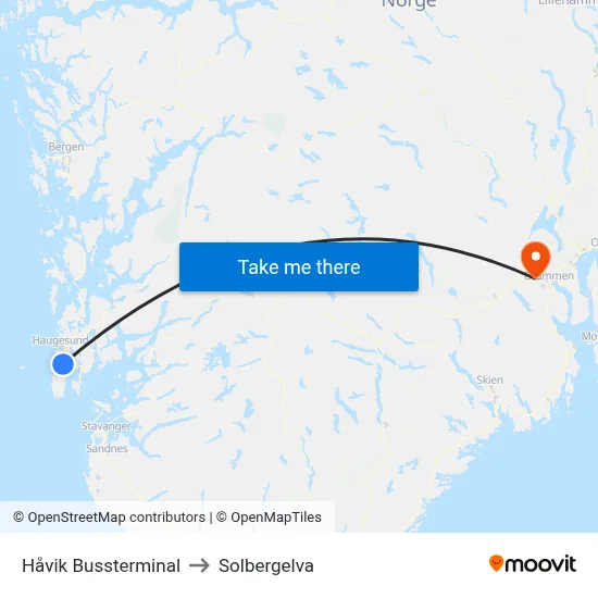 Håvik Bussterminal to Solbergelva map