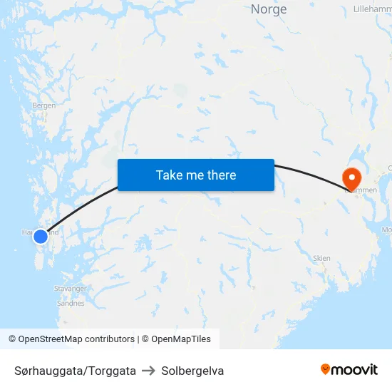 Sørhauggata/Torggata to Solbergelva map