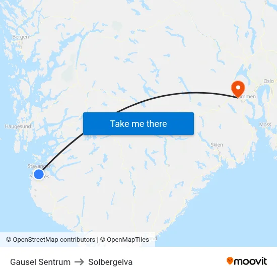 Gausel Sentrum to Solbergelva map
