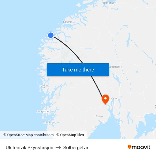 Ulsteinvik Skysstasjon to Solbergelva map