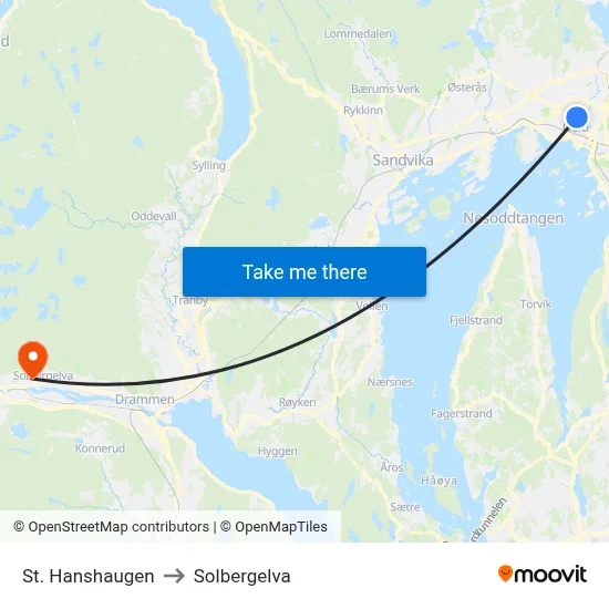 St. Hanshaugen to Solbergelva map