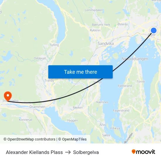 Alexander Kiellands Plass to Solbergelva map