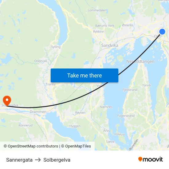 Sannergata to Solbergelva map