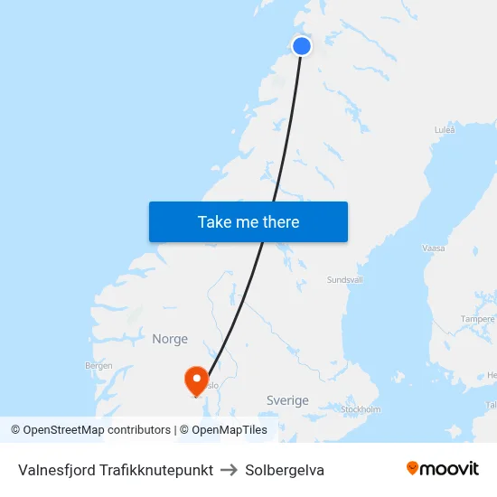 Valnesfjord Trafikknutepunkt to Solbergelva map