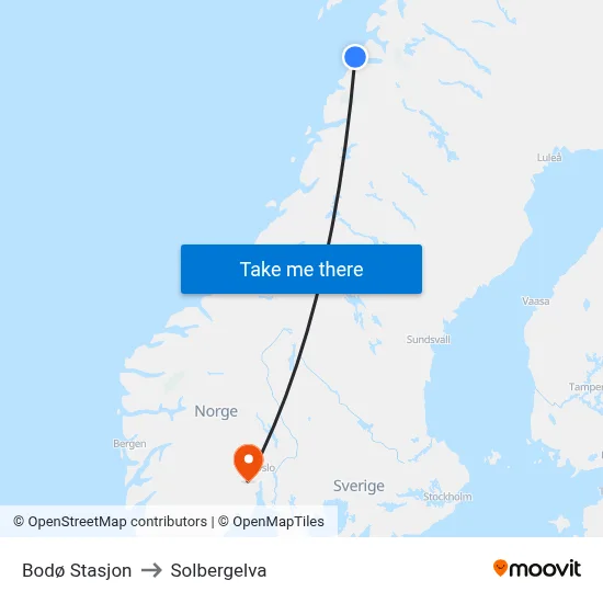 Bodø Stasjon to Solbergelva map
