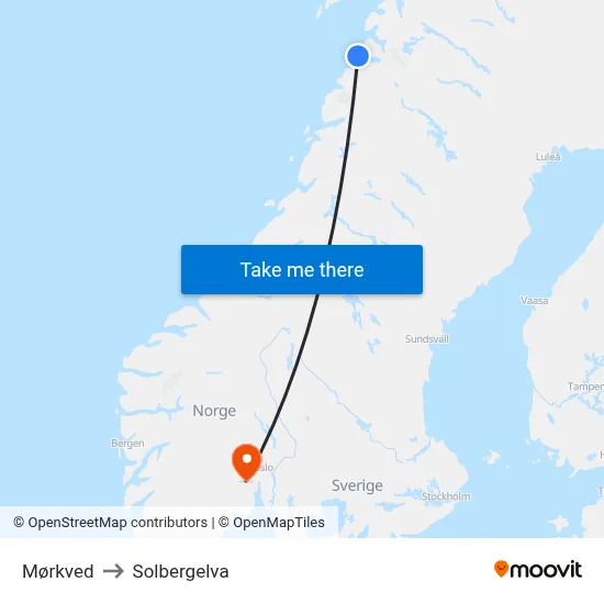 Mørkved to Solbergelva map