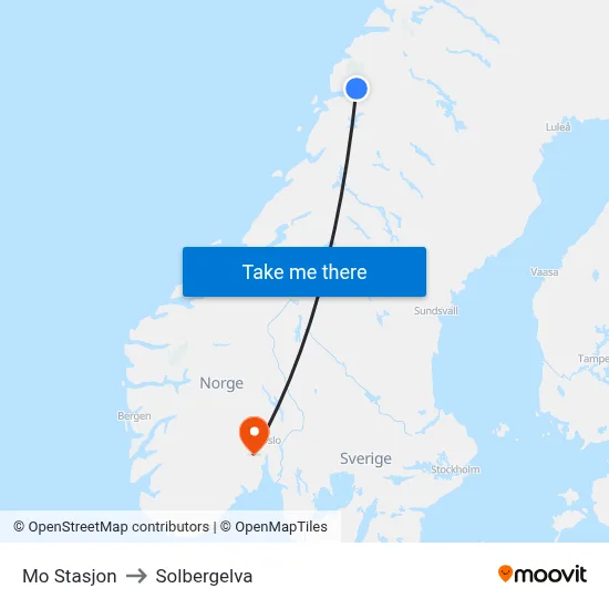 Mo Stasjon to Solbergelva map