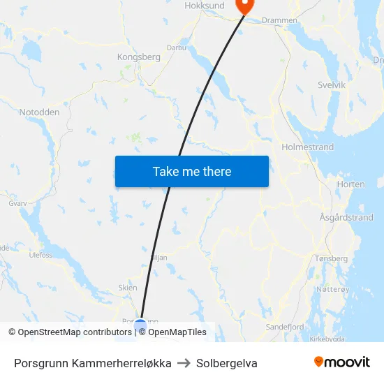 Porsgrunn Kammerherreløkka to Solbergelva map