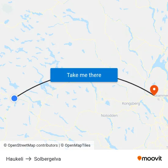 Haukeli to Solbergelva map