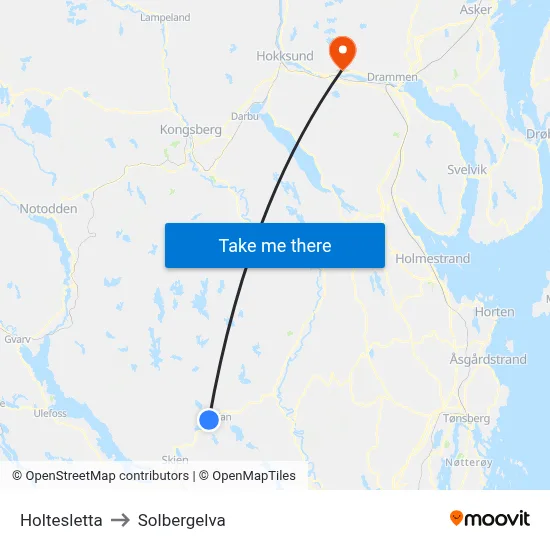 Holtesletta to Solbergelva map