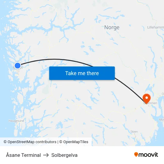 Åsane Terminal to Solbergelva map