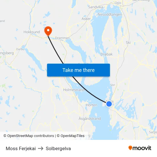 Moss Ferjekai to Solbergelva map