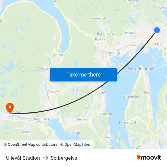 Ullevål Stadion to Solbergelva map
