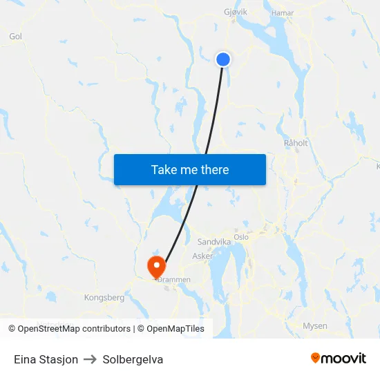 Eina Stasjon to Solbergelva map