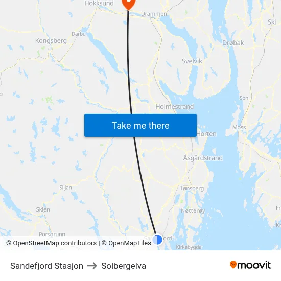 Sandefjord Stasjon to Solbergelva map