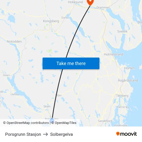 Porsgrunn Stasjon to Solbergelva map