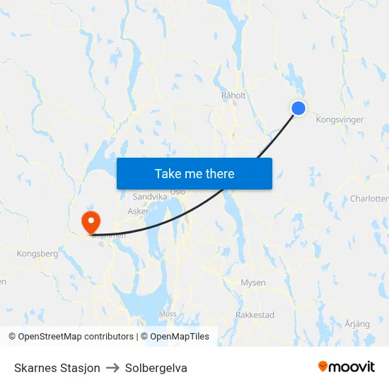Skarnes Stasjon to Solbergelva map