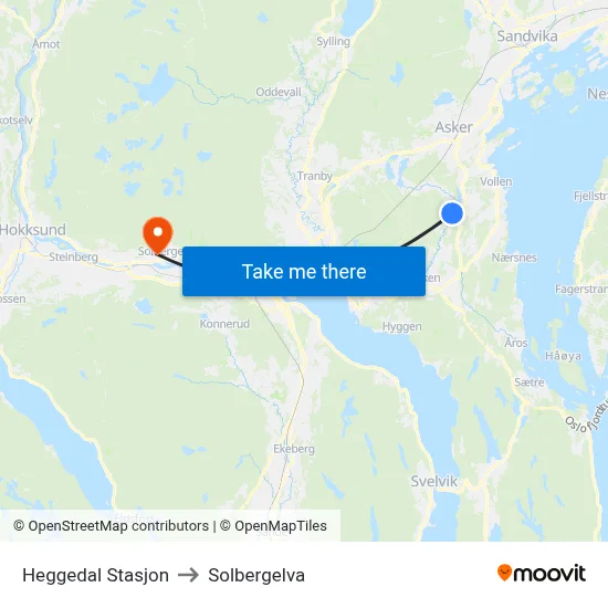 Heggedal Stasjon to Solbergelva map