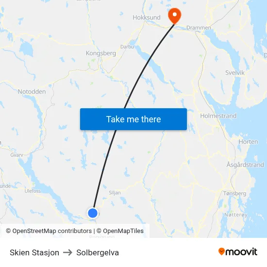 Skien Stasjon to Solbergelva map