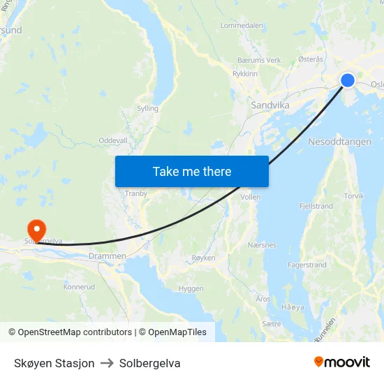 Skøyen Stasjon to Solbergelva map