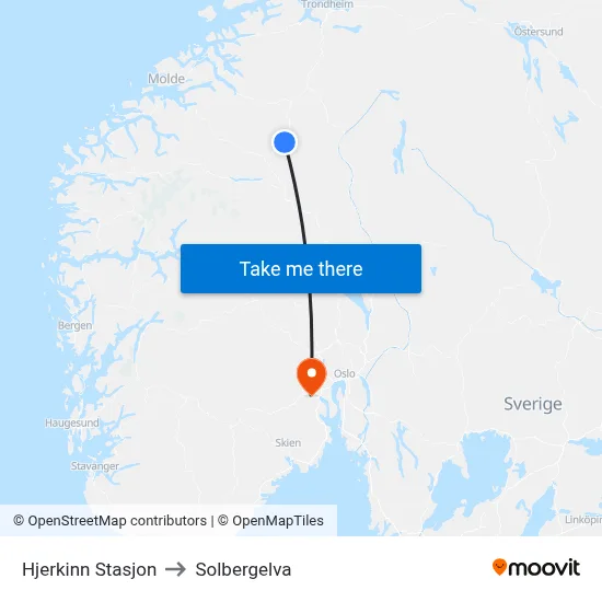 Hjerkinn Stasjon to Solbergelva map