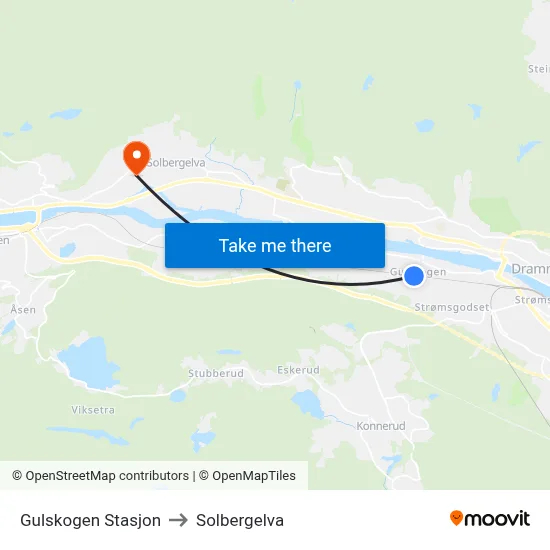 Gulskogen Stasjon to Solbergelva map