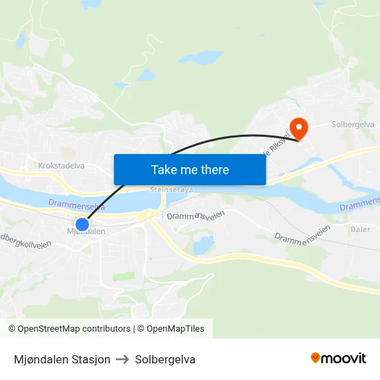 Mjøndalen Stasjon to Solbergelva map