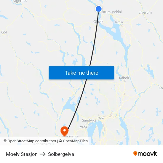 Moelv Stasjon to Solbergelva map