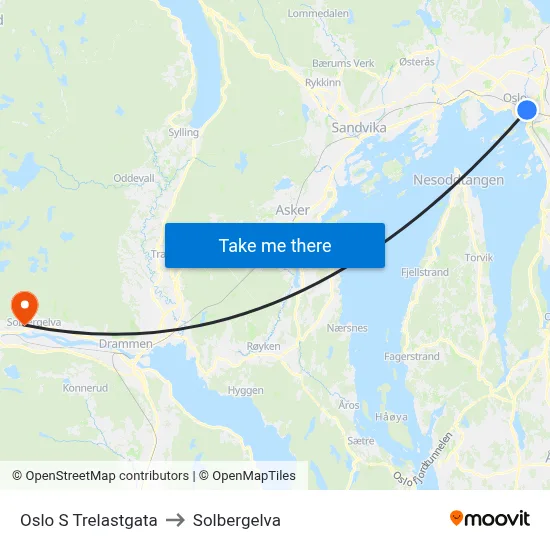 Oslo S Trelastgata to Solbergelva map