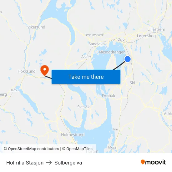 Holmlia Stasjon to Solbergelva map
