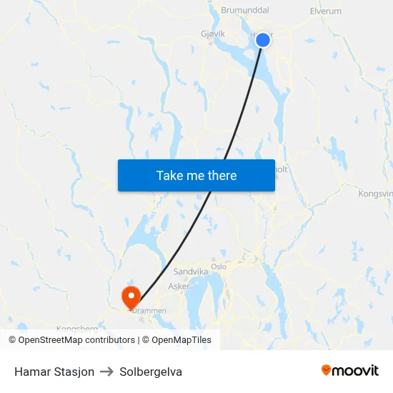 Hamar Stasjon to Solbergelva map