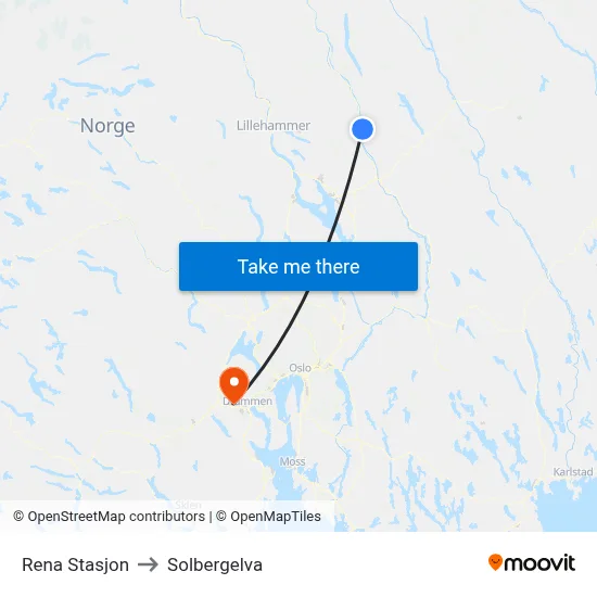 Rena Stasjon to Solbergelva map