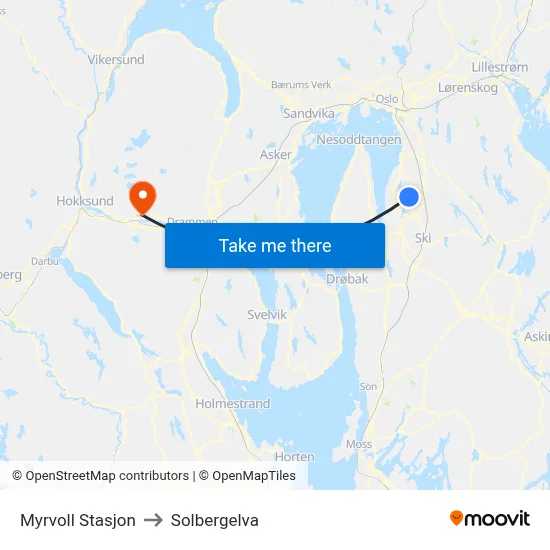 Myrvoll Stasjon to Solbergelva map