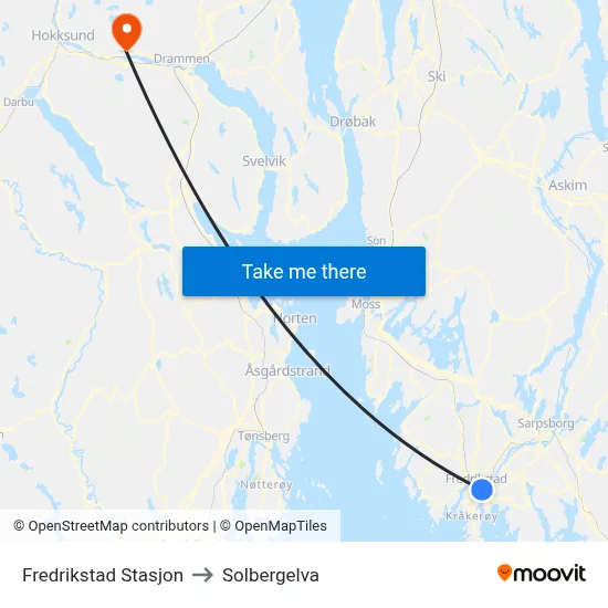 Fredrikstad Stasjon to Solbergelva map