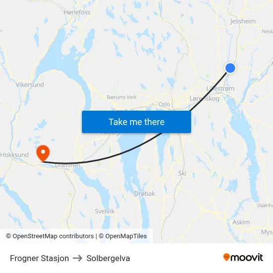 Frogner Stasjon to Solbergelva map