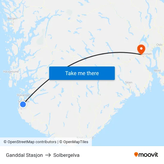 Ganddal Stasjon to Solbergelva map