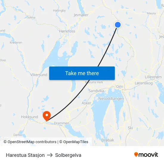 Harestua Stasjon to Solbergelva map