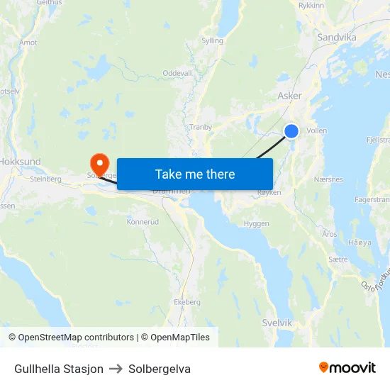 Gullhella Stasjon to Solbergelva map