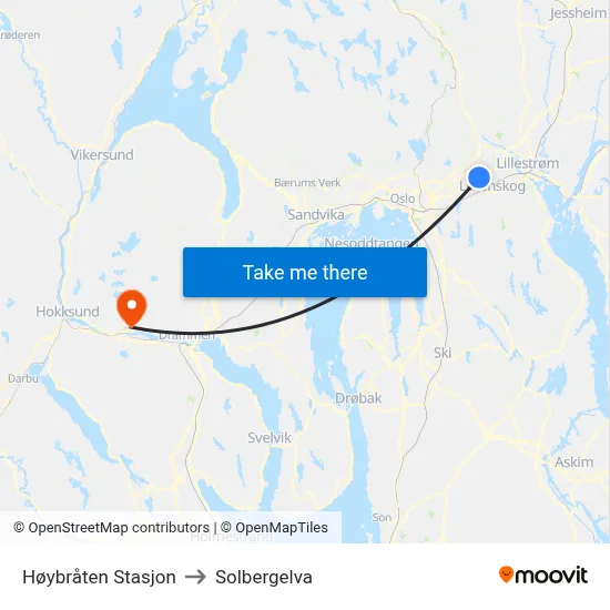 Høybråten Stasjon to Solbergelva map