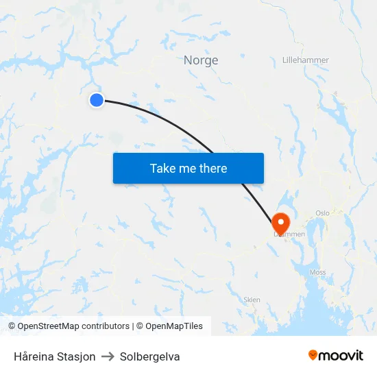 Håreina Stasjon to Solbergelva map