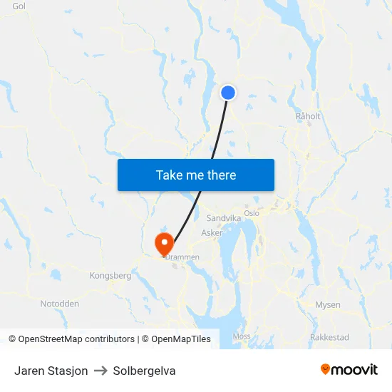 Jaren Stasjon to Solbergelva map