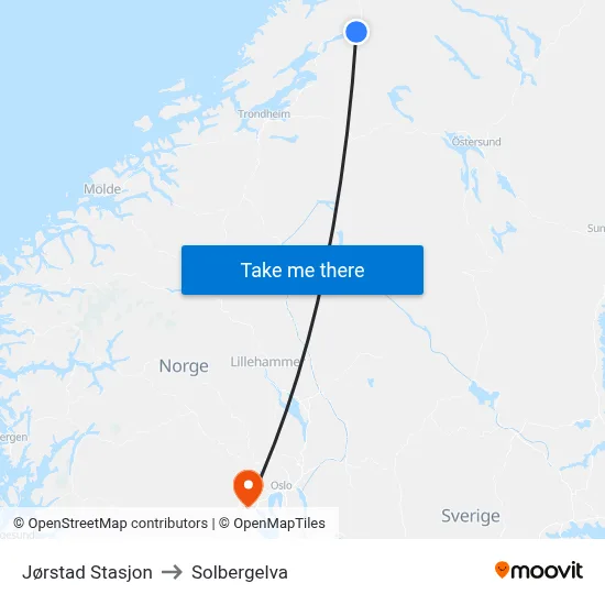 Jørstad Stasjon to Solbergelva map